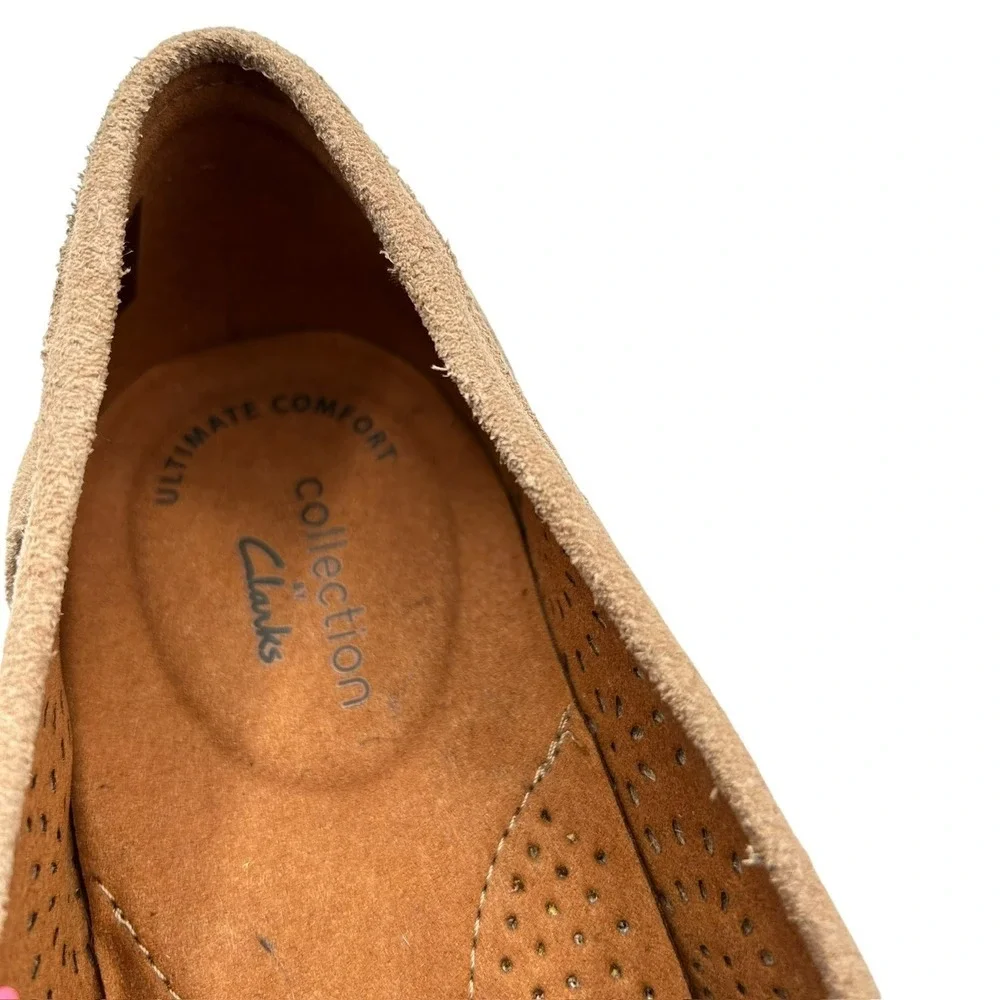 Clarks Women's Sand Trish Calla Perforated Suede Loafers Shoes Size 10 M
